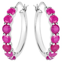 Natural Ruby Hoop Earrings 2.78 Carats Sterling Silver