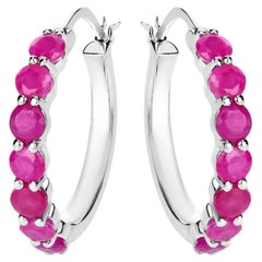 Natural Ruby Hoop Earrings 2.78 Carats Sterling Silver