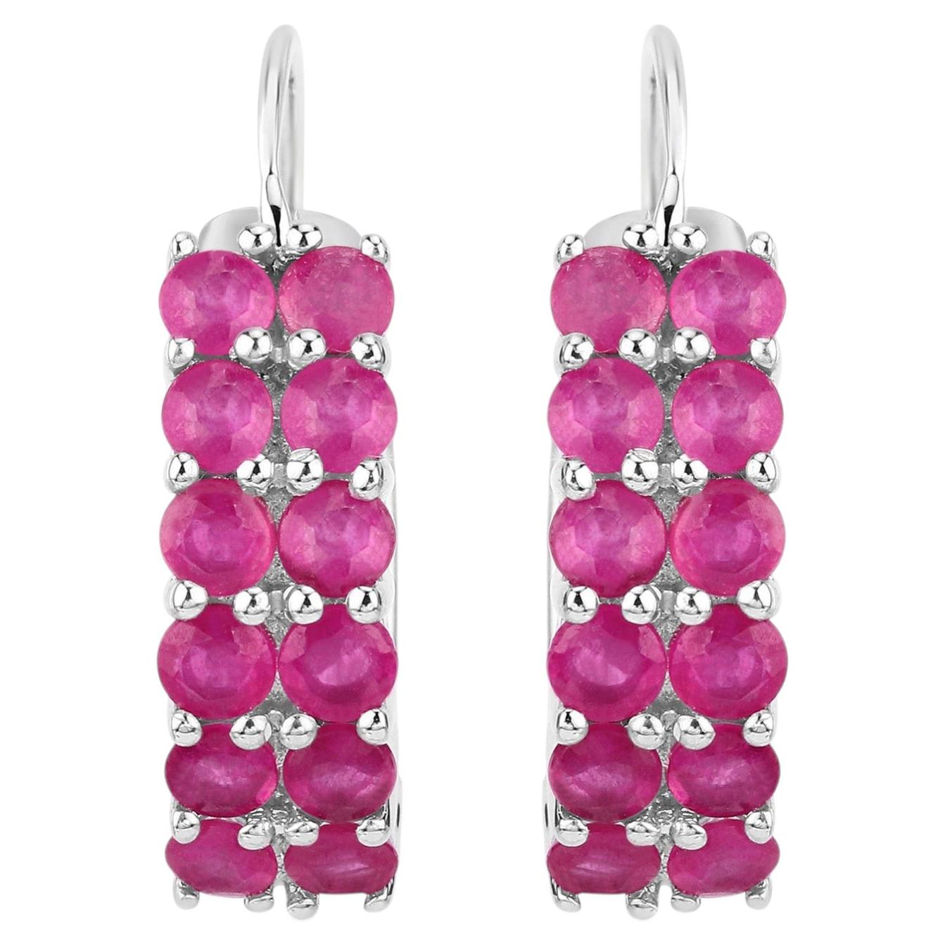 Natural Ruby Hoop Earrings 3.1 Carats Sterling Silver