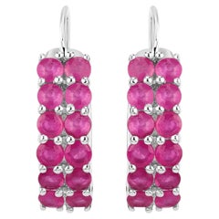 Pendientes de aro de rubí natural 3.1 quilates Plata de ley