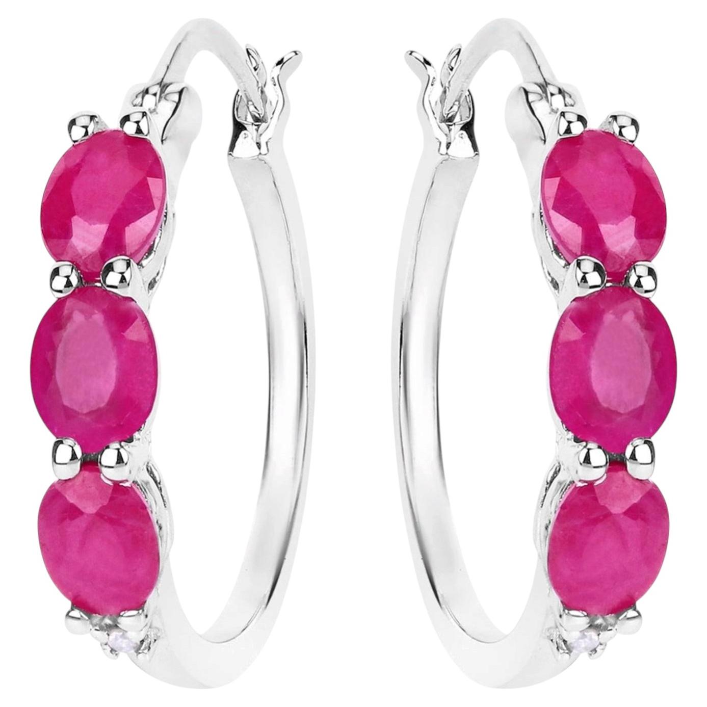 Boucles d'oreilles en argent Sterling Ruby naturel avec diamants 1,79 carats