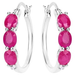 Pendientes de aro de rubí natural con diamantes 1,79 quilates Plata de ley