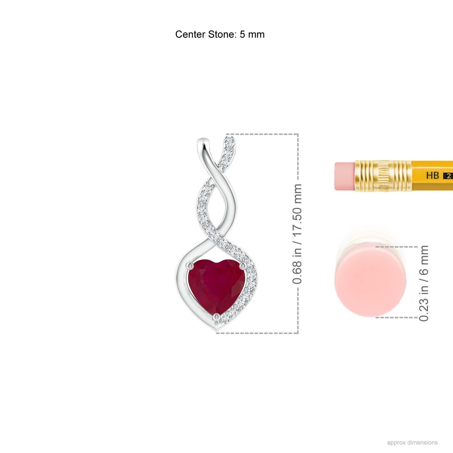 Heart Cut ANGARA Natural Ruby Infinity Heart Pendant with Diamonds in 14K White Gold For Sale