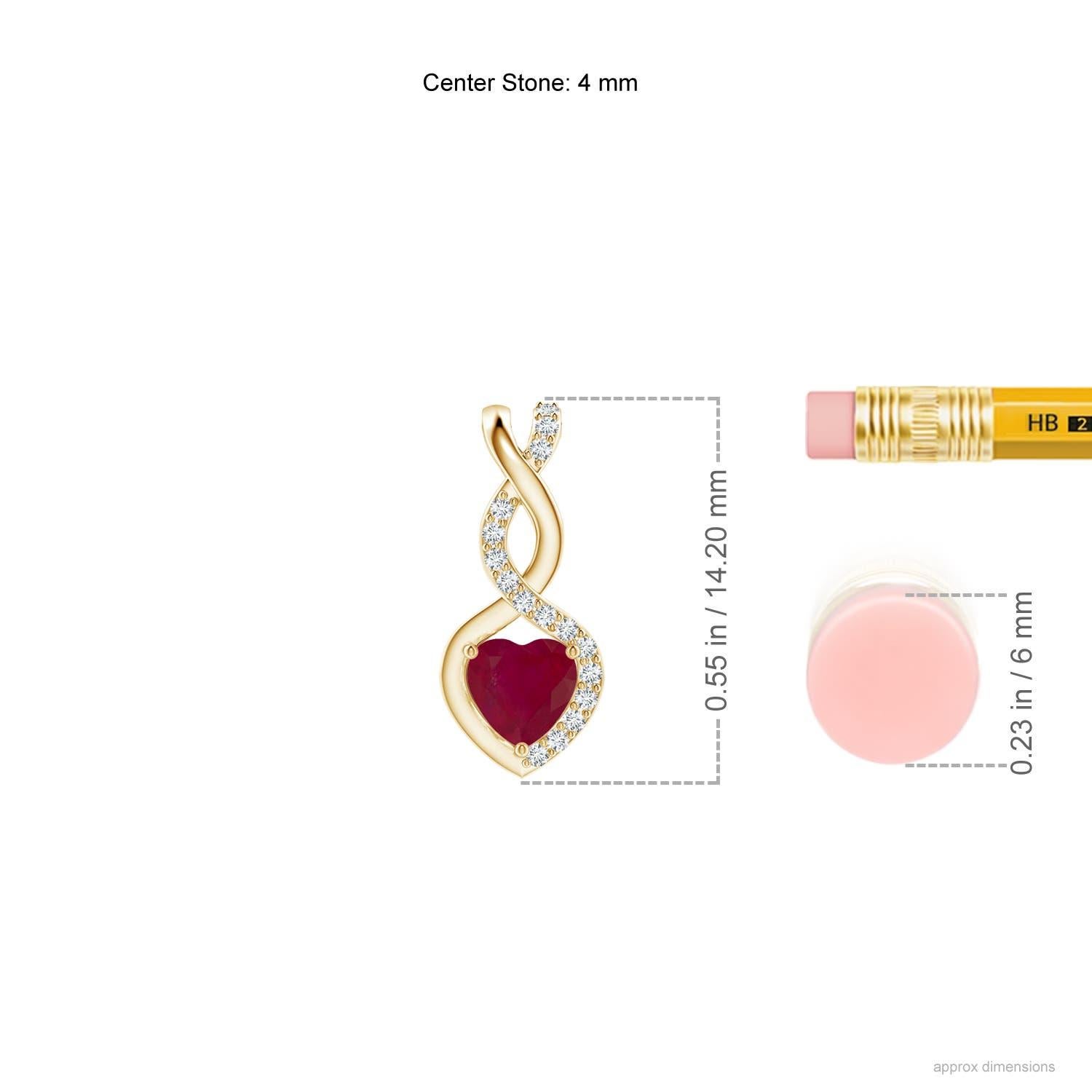 Heart Cut ANGARA Natural Ruby Infinity Heart Pendant with Diamonds in 18K Yellow Gold For Sale