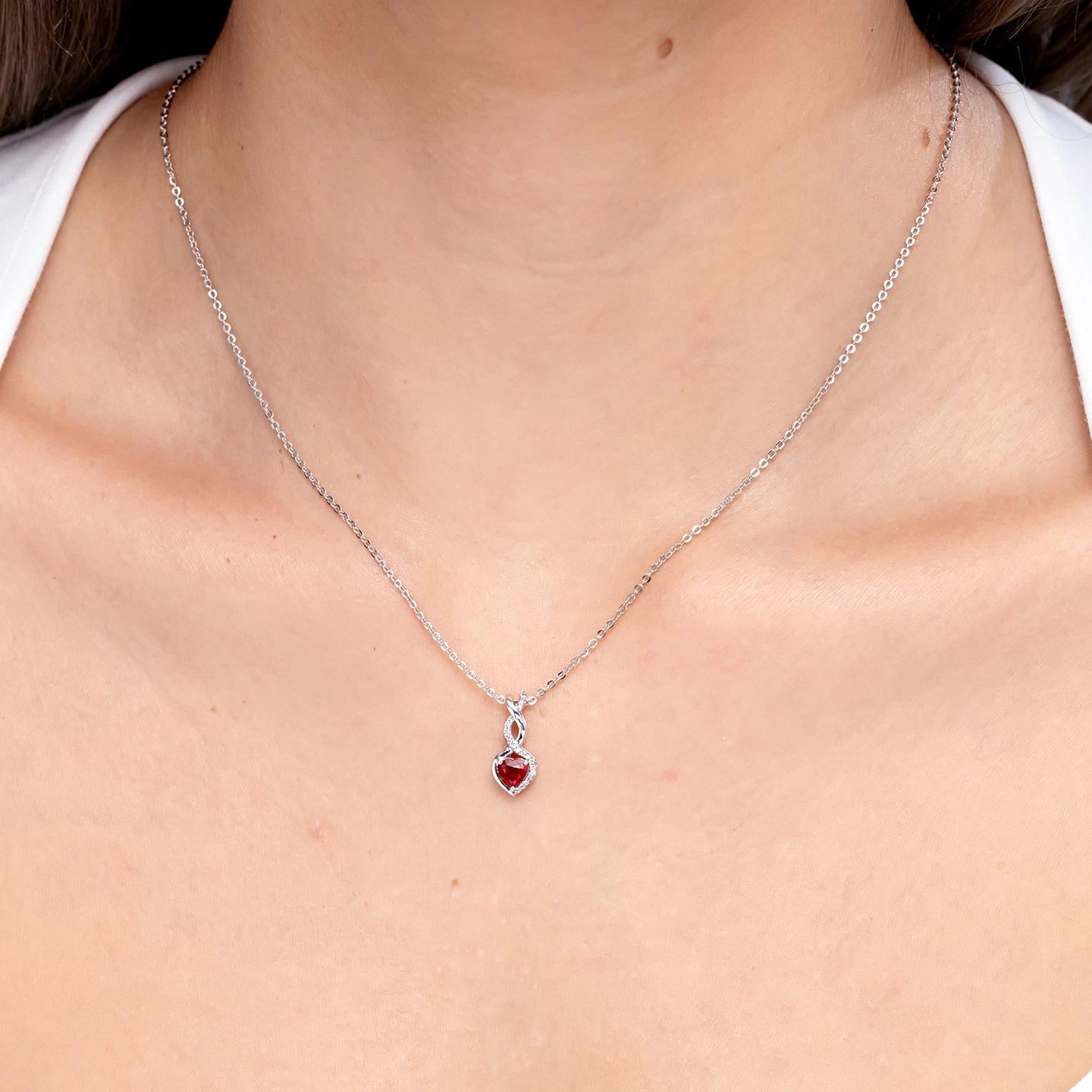 Modern ANGARA Natural Ruby Infinity Heart Pendant with Diamonds in Platinum For Sale
