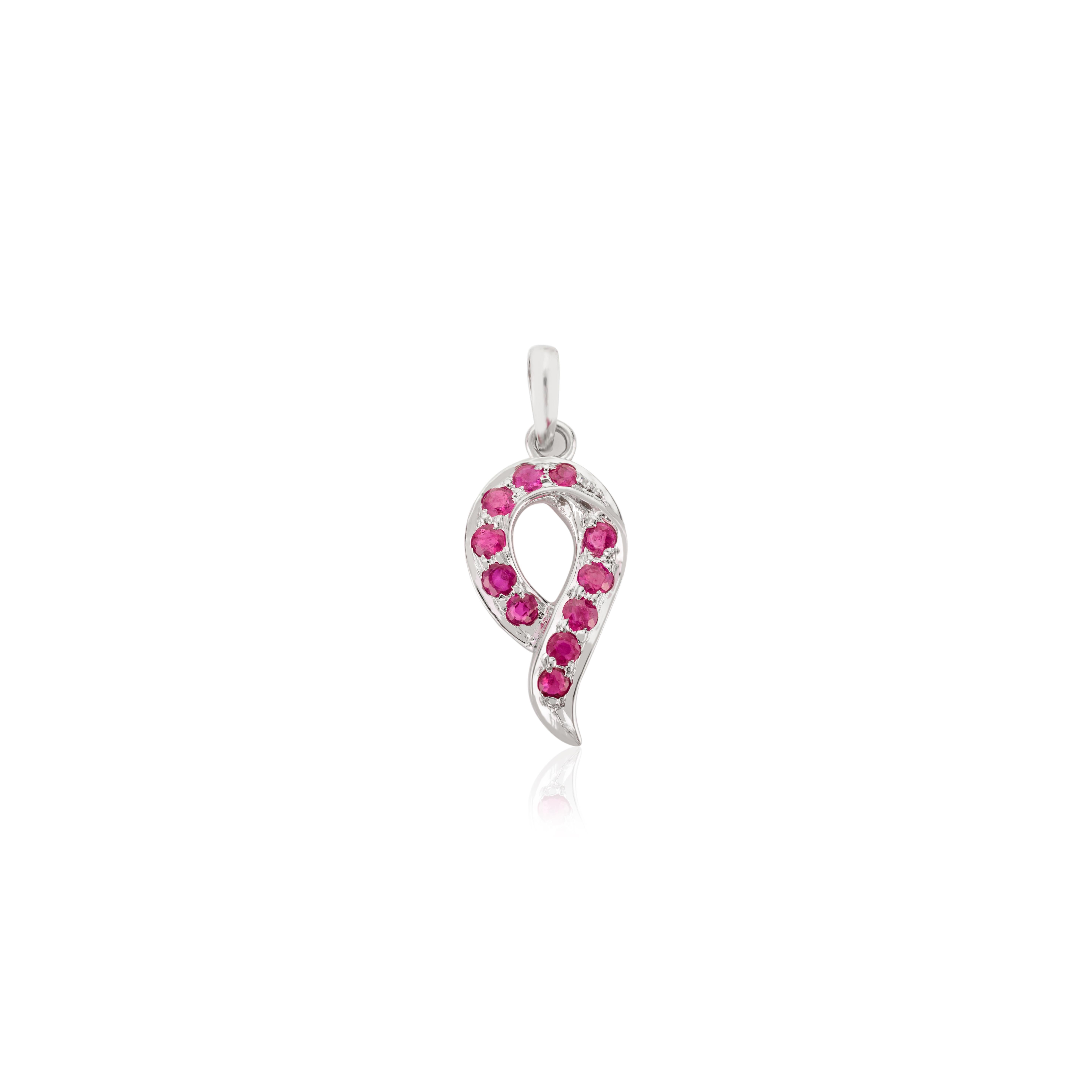 Natural Ruby Minimal Everyday Anhänger in 14k Solid White Gold Geschenk für Mama. Ein rund geschliffener Rubin vervollständigt Ihren Look mit einer dezenten Note. Anhänger werden getragen oder verschenkt, um Liebe und Versprechen darzustellen. Es