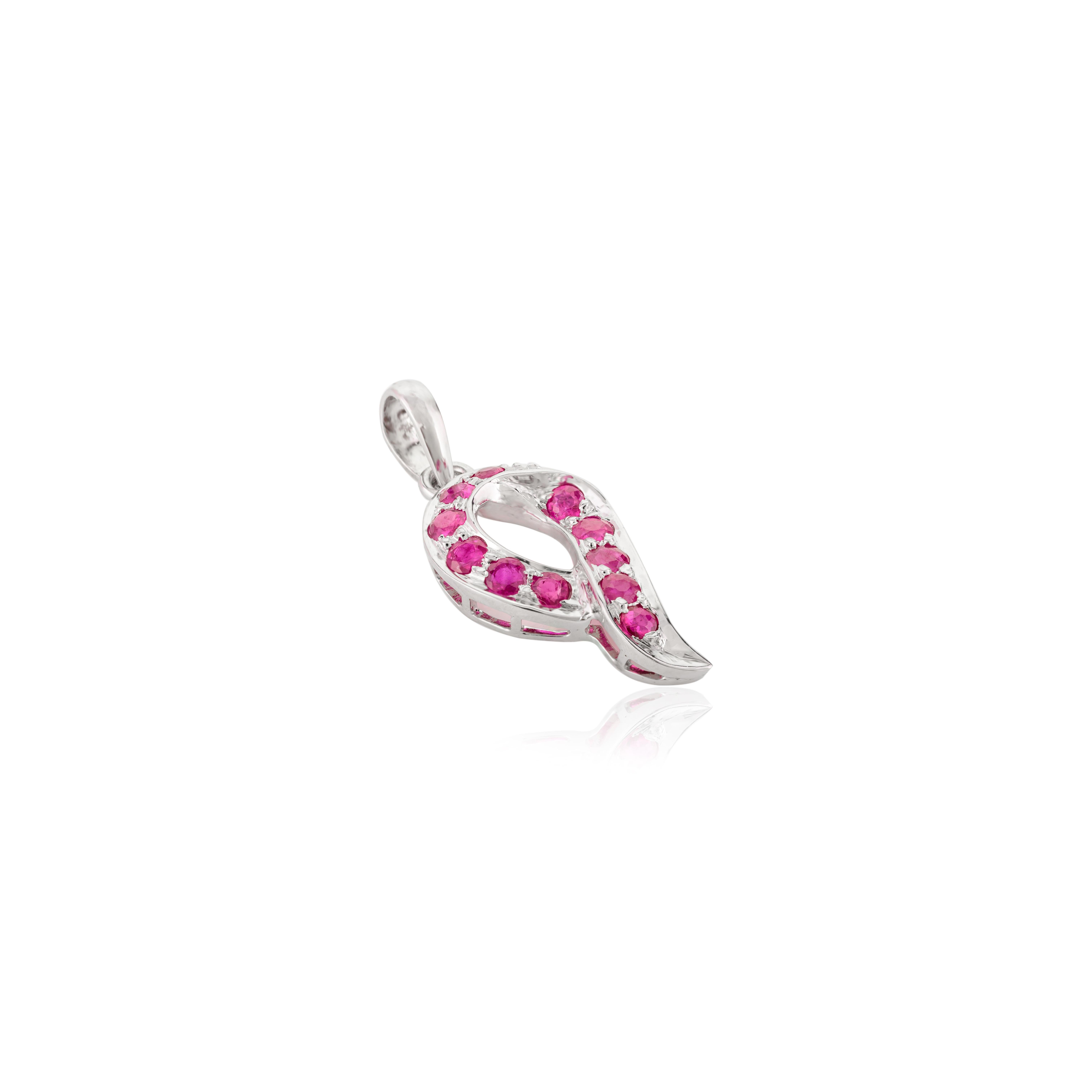 Minimaler täglicher Rubin-Anhänger aus 14k massivem Weißgold mit natürlichem Rubin, Geschenk für Mutter (Moderne) im Angebot