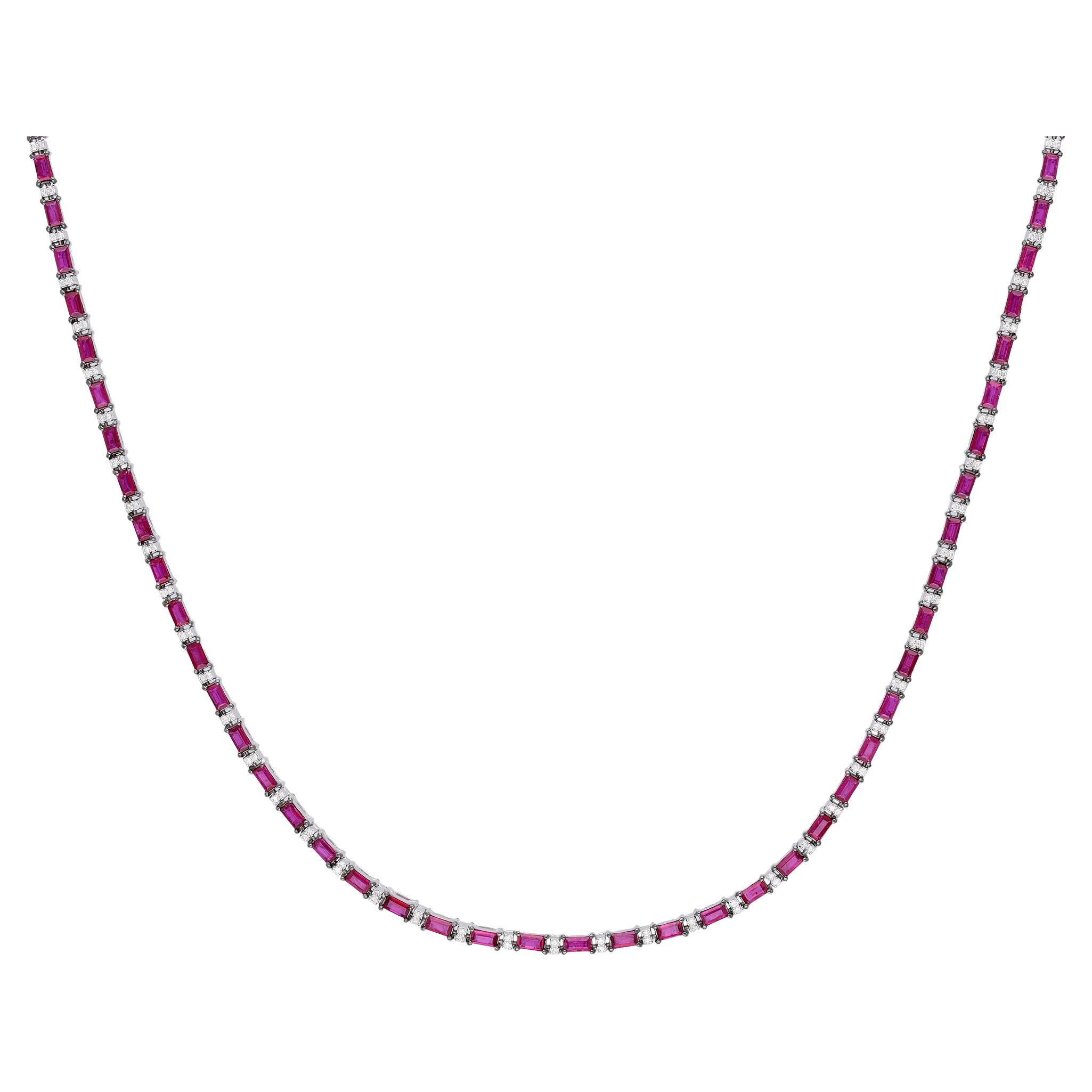 Naturale  Collana di rubini con diamante da 0,58 carati in oro 18k