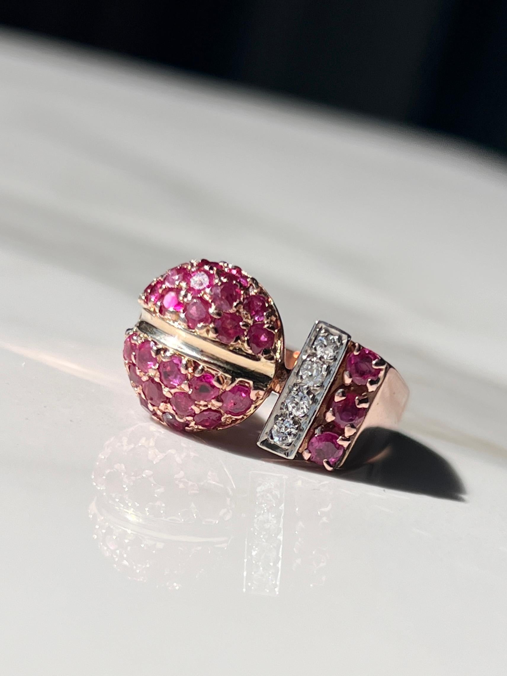 Women's or Men's Natural Ruby & Old Cut Diamond Ring 14kt Rose Gold  For Sale