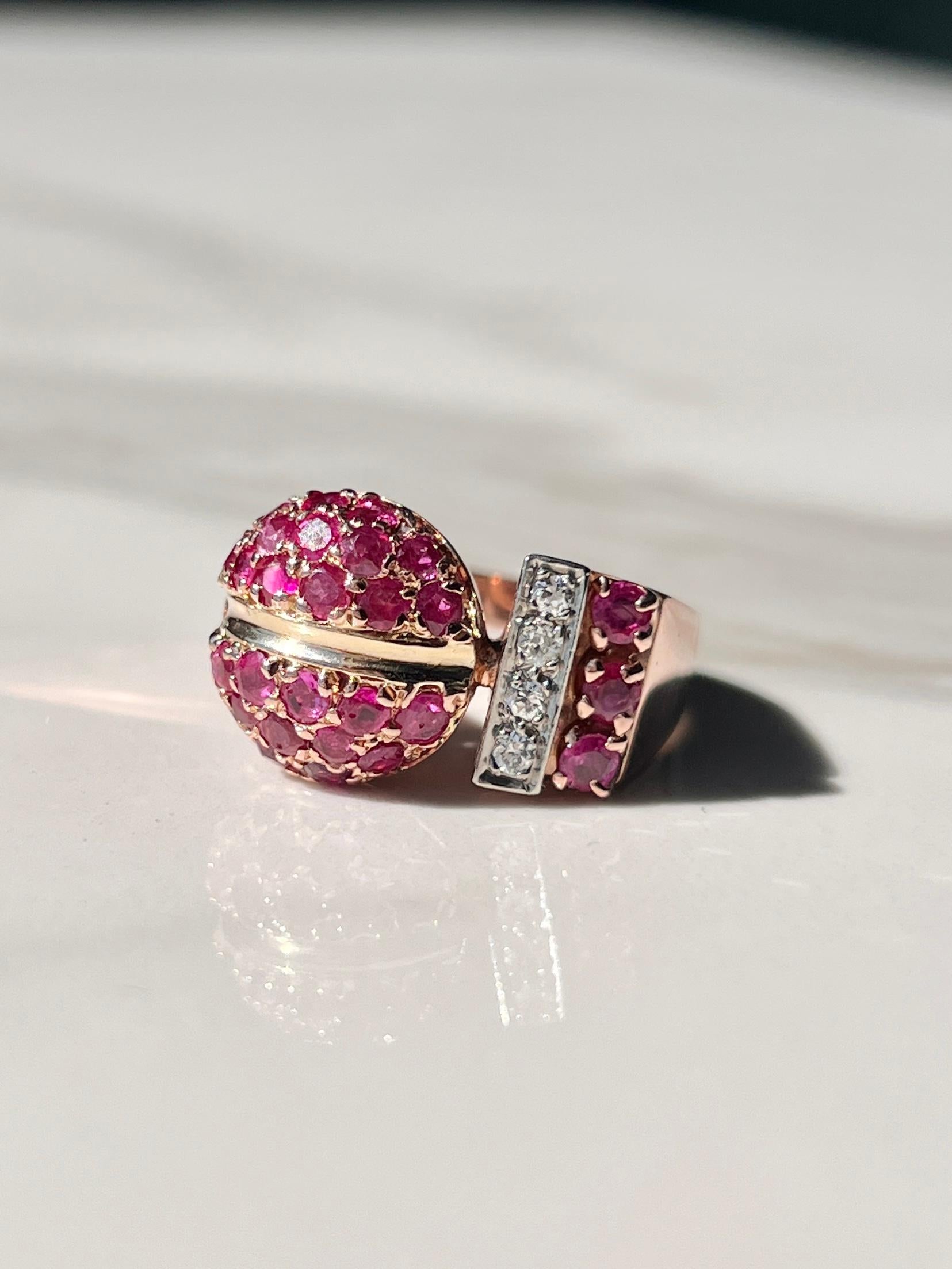 Natural Ruby & Old Cut Diamond Ring 14kt Rose Gold  For Sale 1