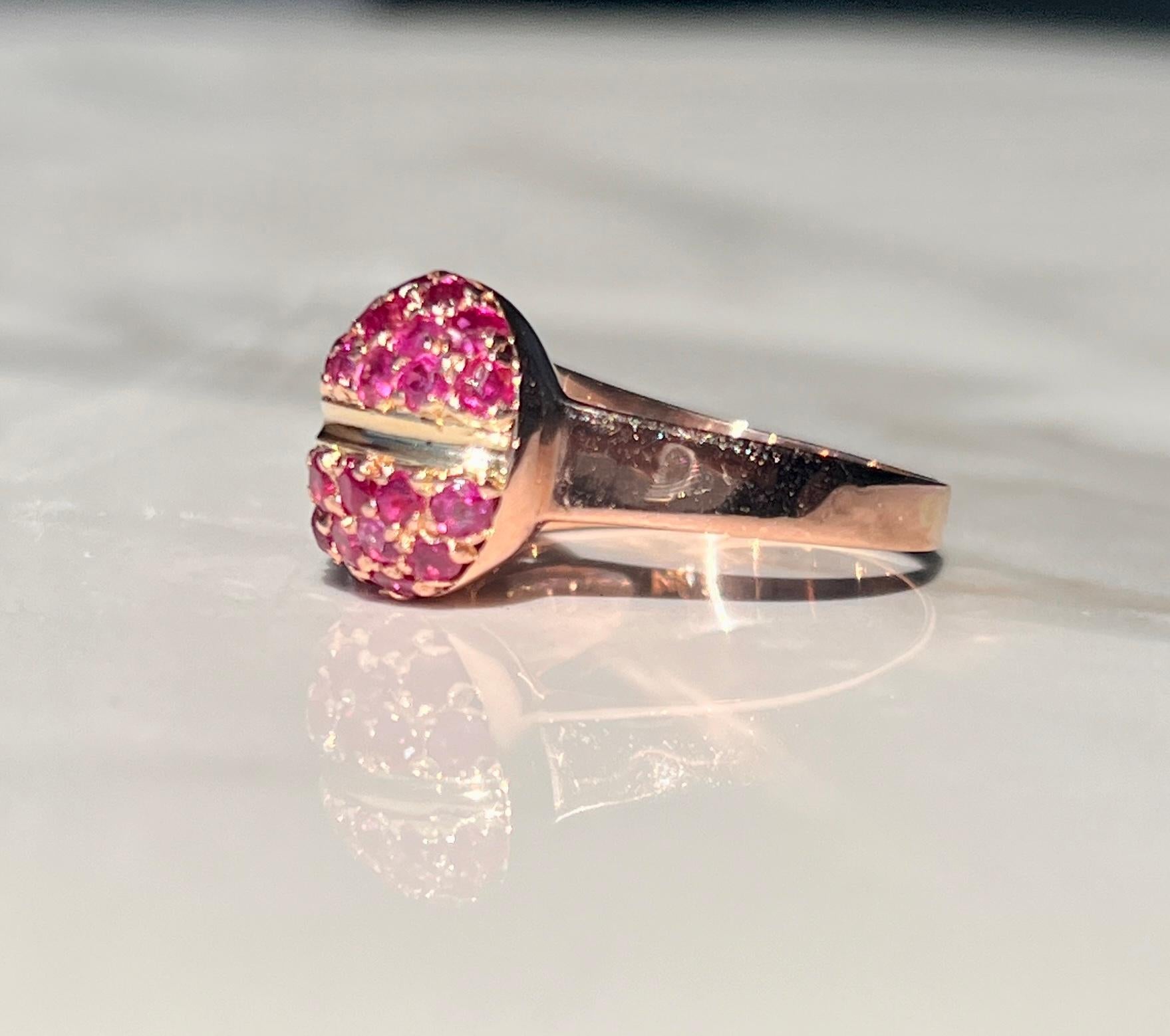 Natural Ruby & Old Cut Diamond Ring 14kt Rose Gold  For Sale 2