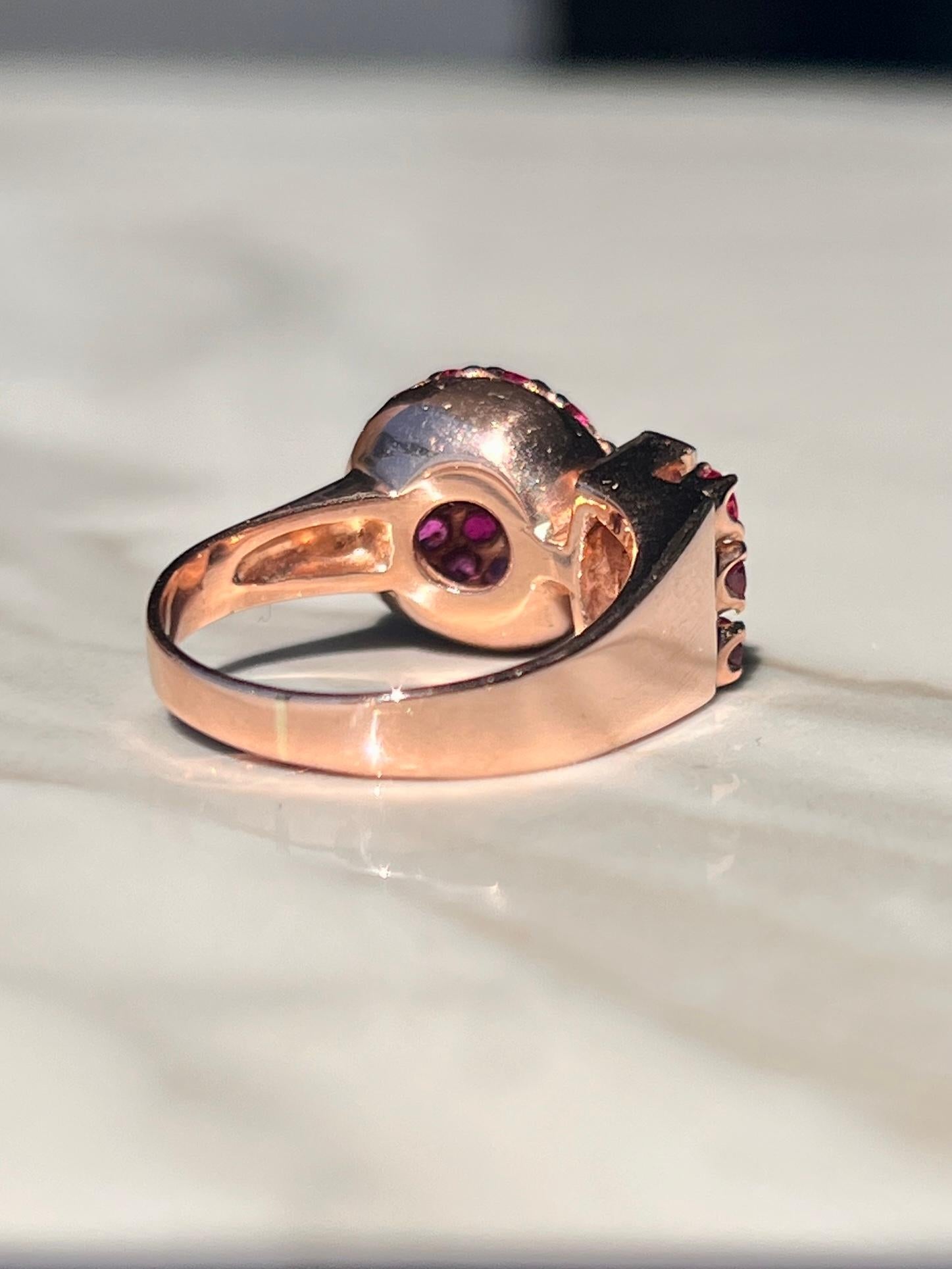 Natural Ruby & Old Cut Diamond Ring 14kt Rose Gold  For Sale 3
