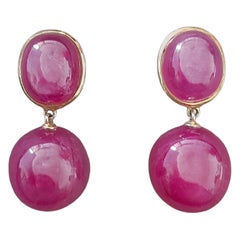 Natural Ruby Oval Cabochons 14 Karat Gold Bezel Top Ruby Round Cabochon Earrings