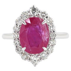 Anillo de gemas de diamante con halo oval de rubí natural en oro macizo de 14 quilates (certificado) Anillo de gemas de diamante con halo oval de rubí natural en oro macizo de 14 quilates (certificado)