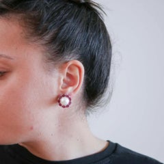 Natural Ruby, Pearl & Diamond Earring in 14k Gold