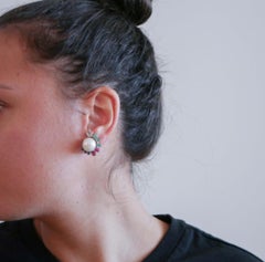 Natural Ruby, Pearl, Emerald, Sapphire & Diamond Earring in 18k Gold