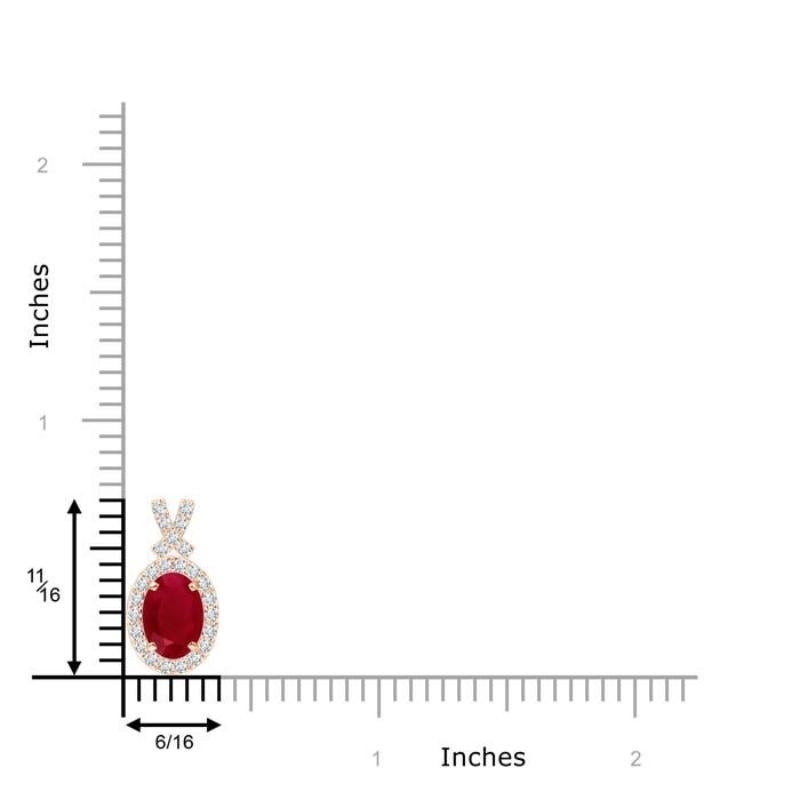 Moderno ANGARA Ciondolo con rubino naturale da 1 centesimo e aureola di diamanti in oro rosa 14K in vendita
