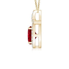 Angara Natural 0.60ct Ruby Pendant with Diamond Halo in 14K Solid Gold for Women