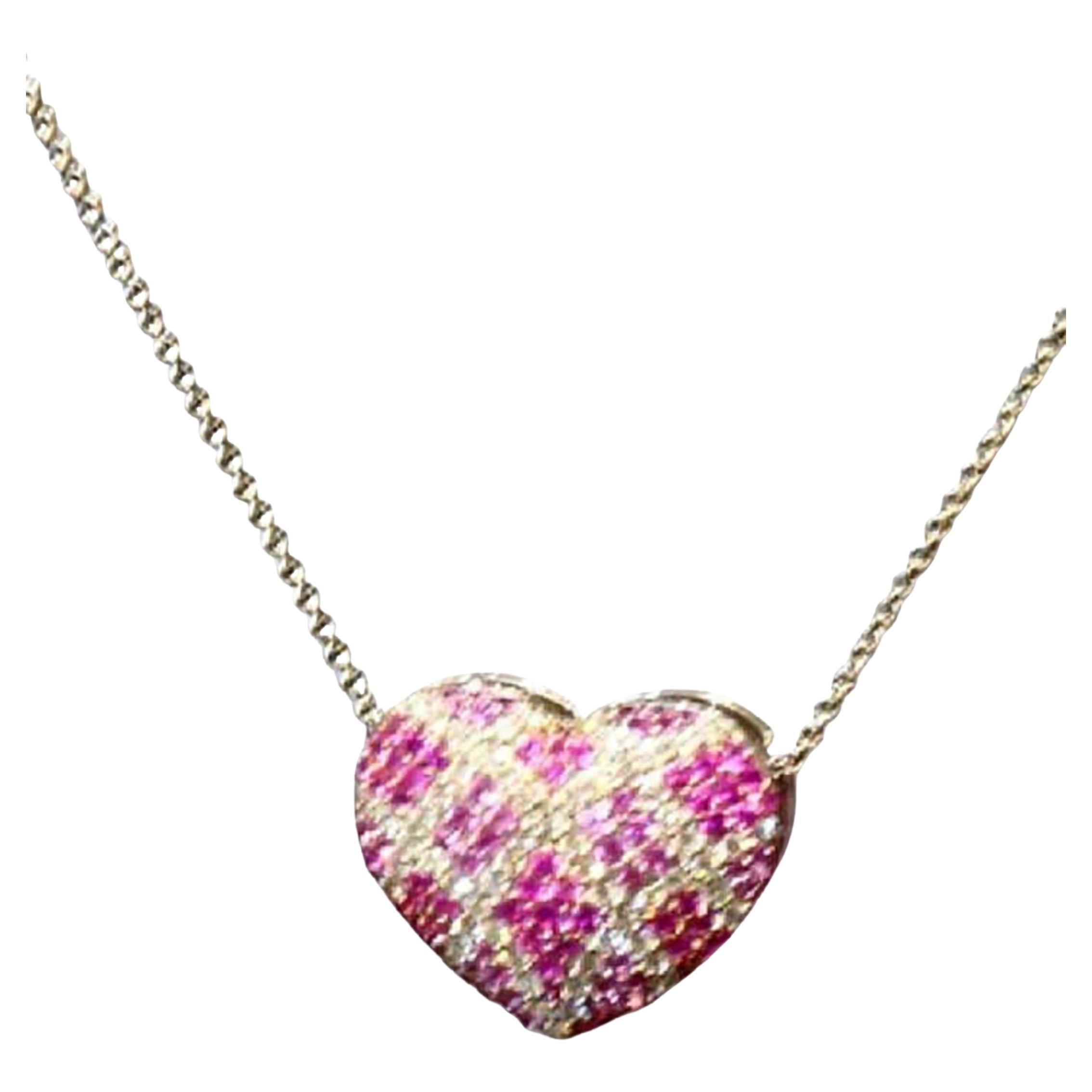 18k Gold Necklace with Pink Sapphire, Ruby, and Diamond