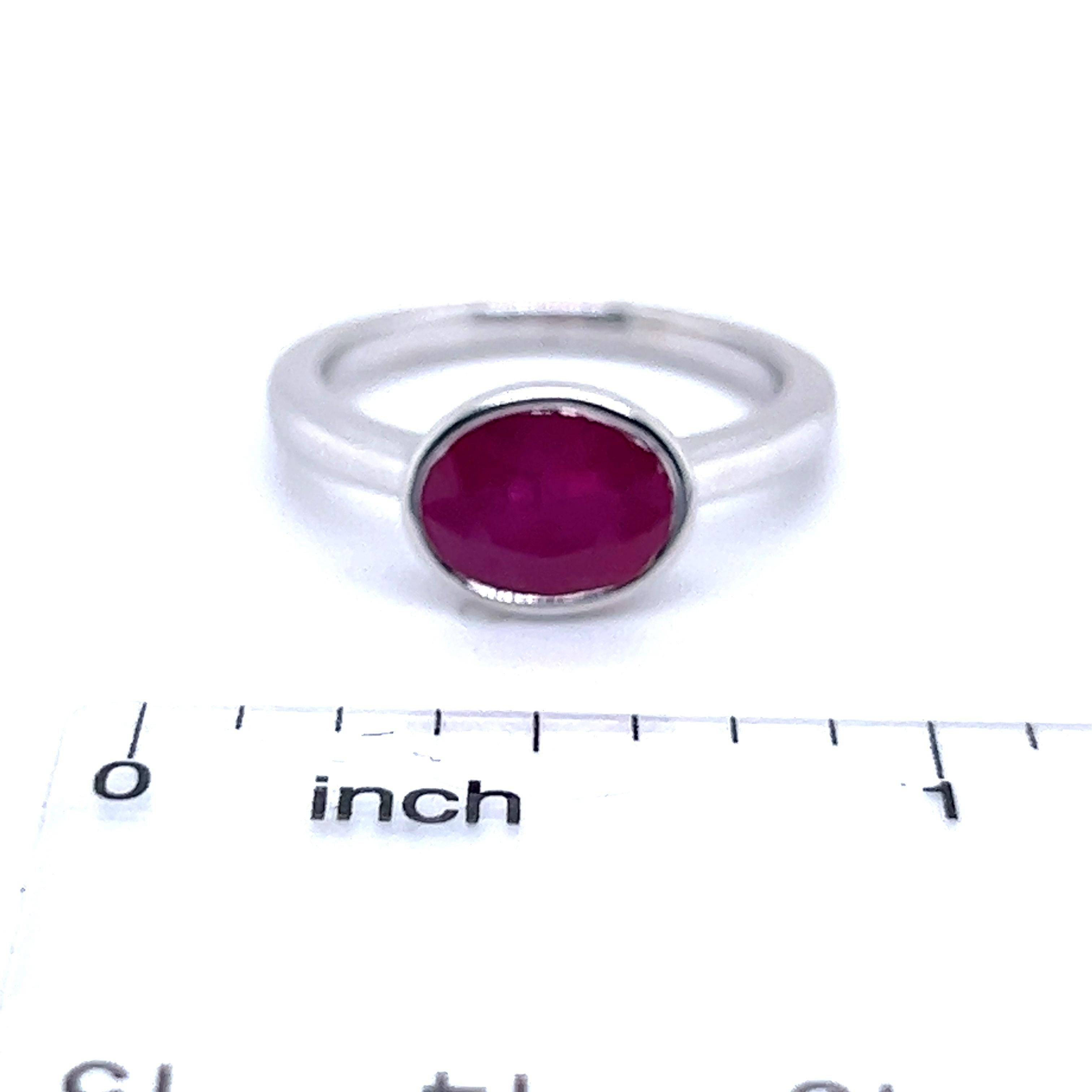 Oval Cut Natural Ruby Ring 6.5 14k White Gold 2.38 TCW Certified For Sale