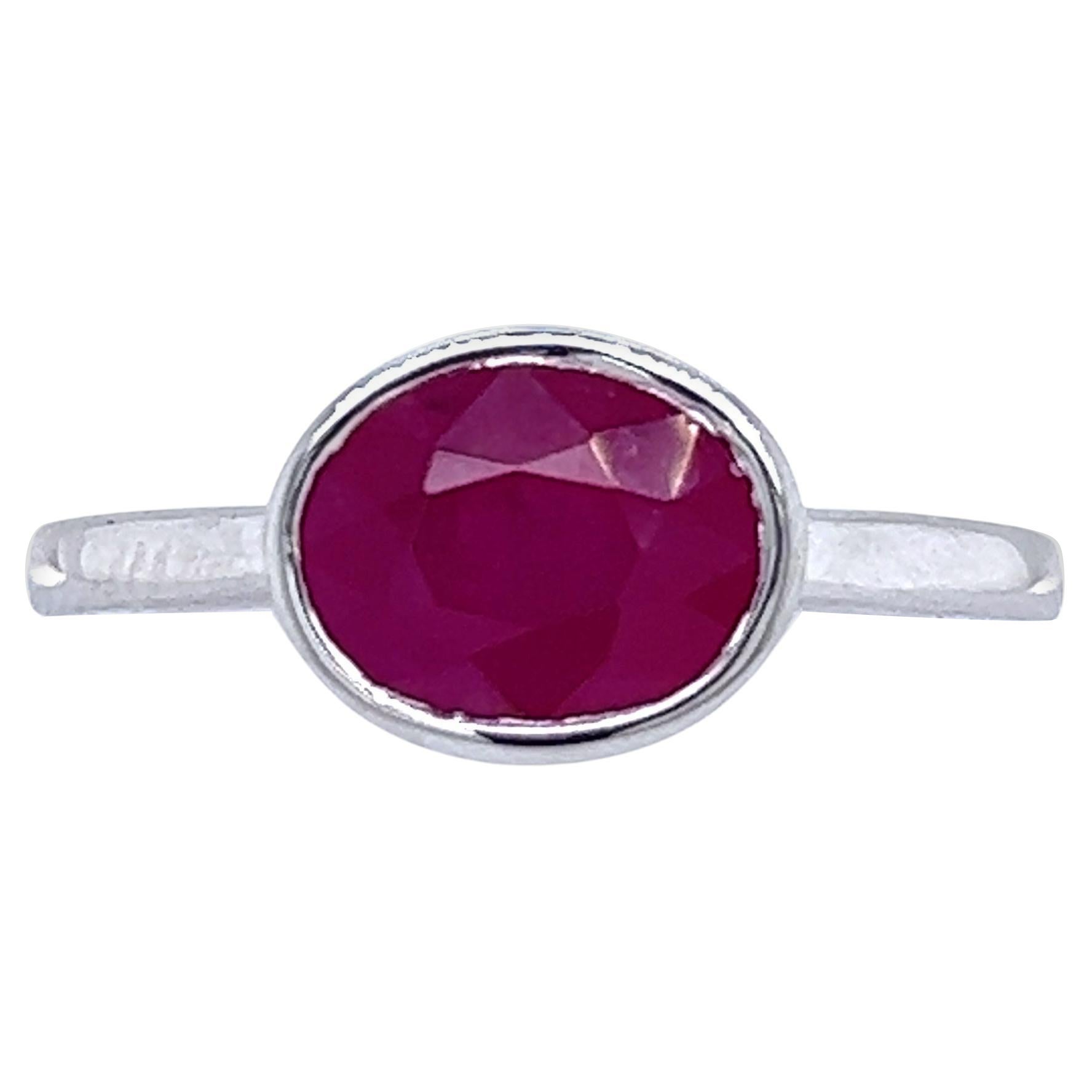Bague rubis naturel 6.5 or blanc 14k 2.38 TCW Certified