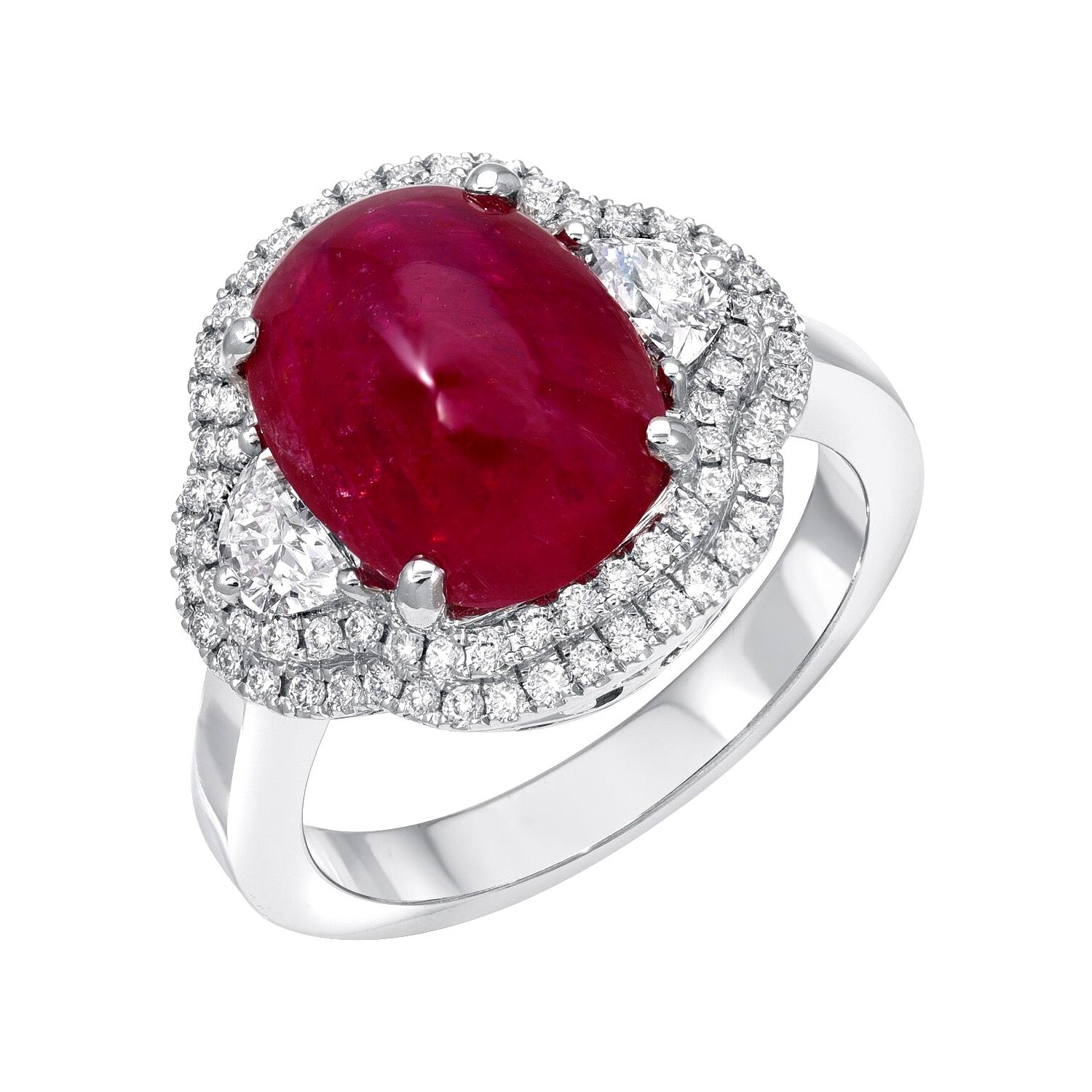 No Heat Ruby Ring Cabochon 5.00 Carats GIA Certified Unheated