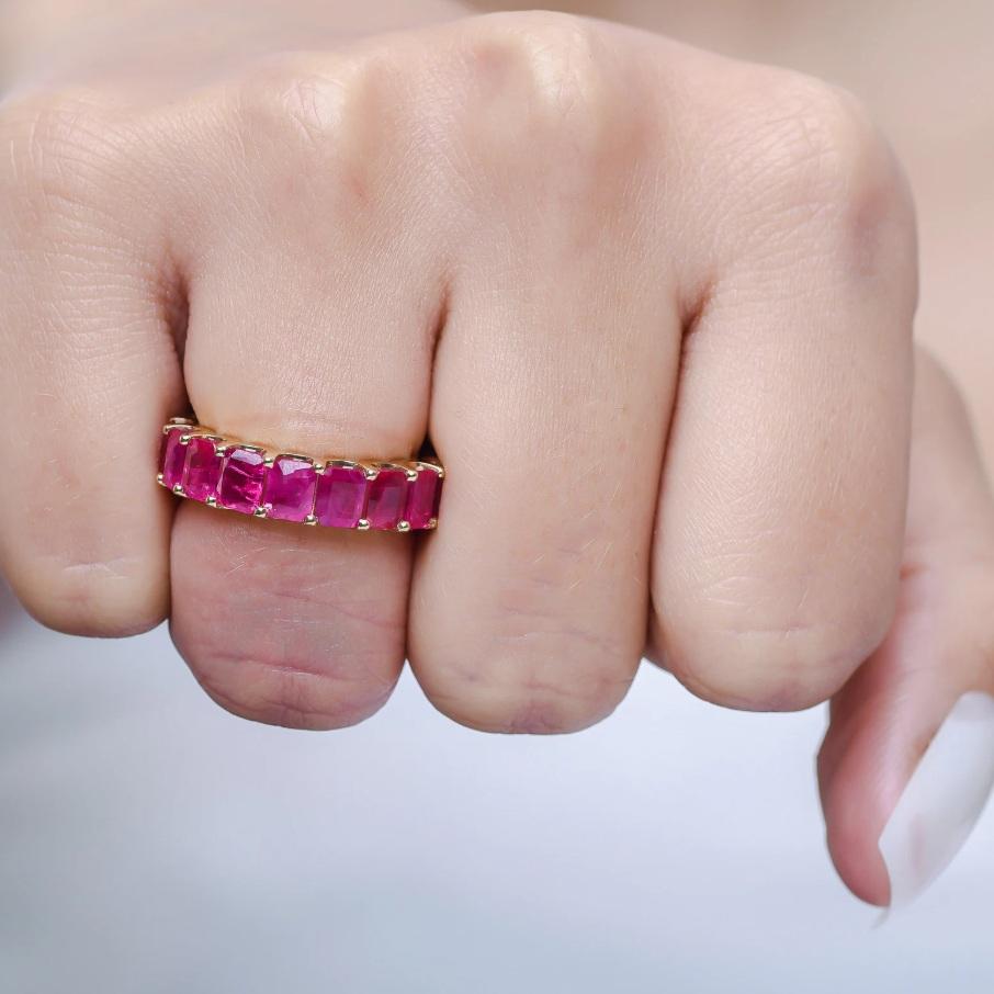 Ring mit natürlichem Rubin in 18k  Gold (Asscher-Schliff) im Angebot
