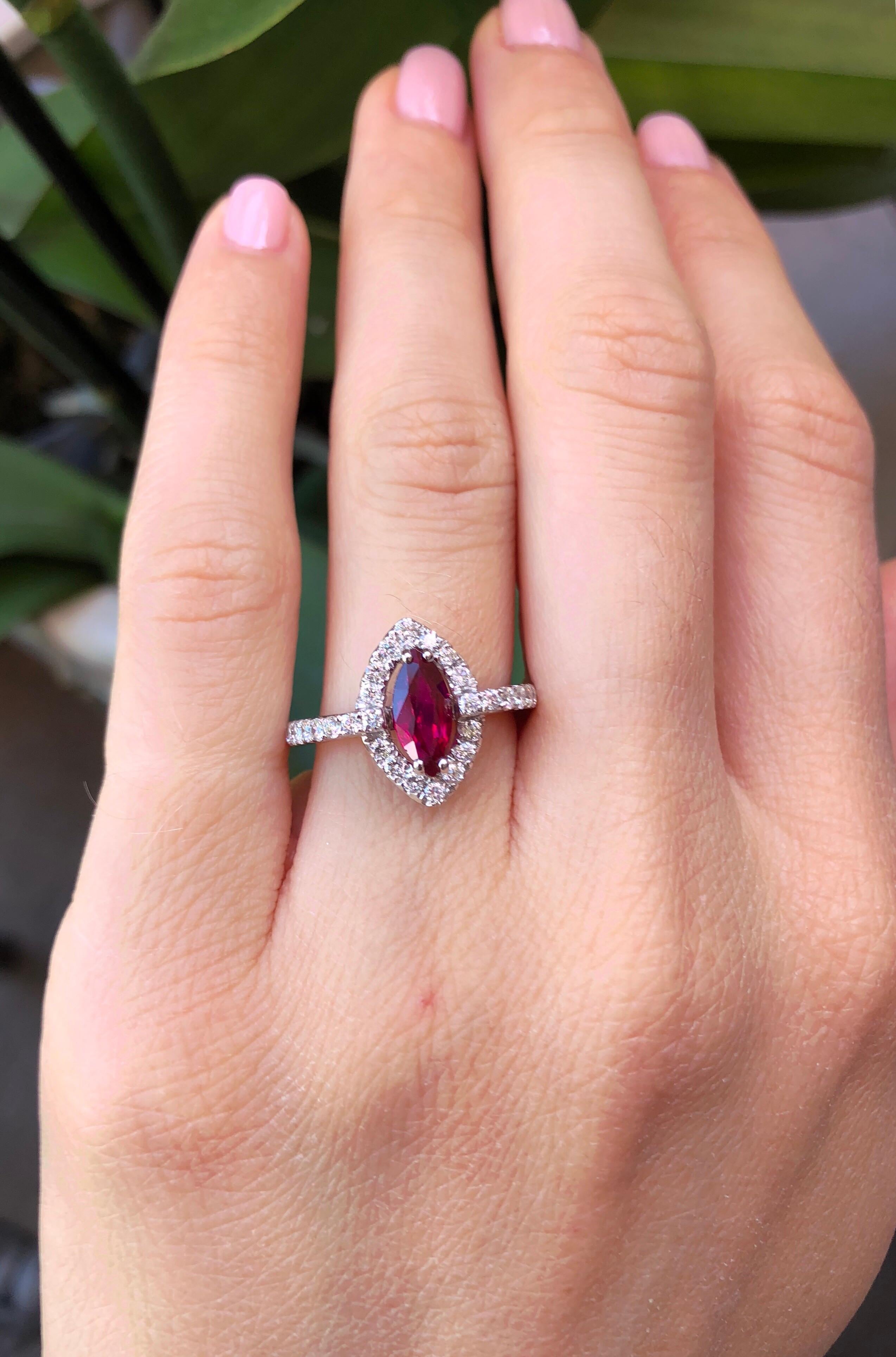 Marquise Cut No Heat Ruby Ring 1.01 Carats GIA Certified Unheated