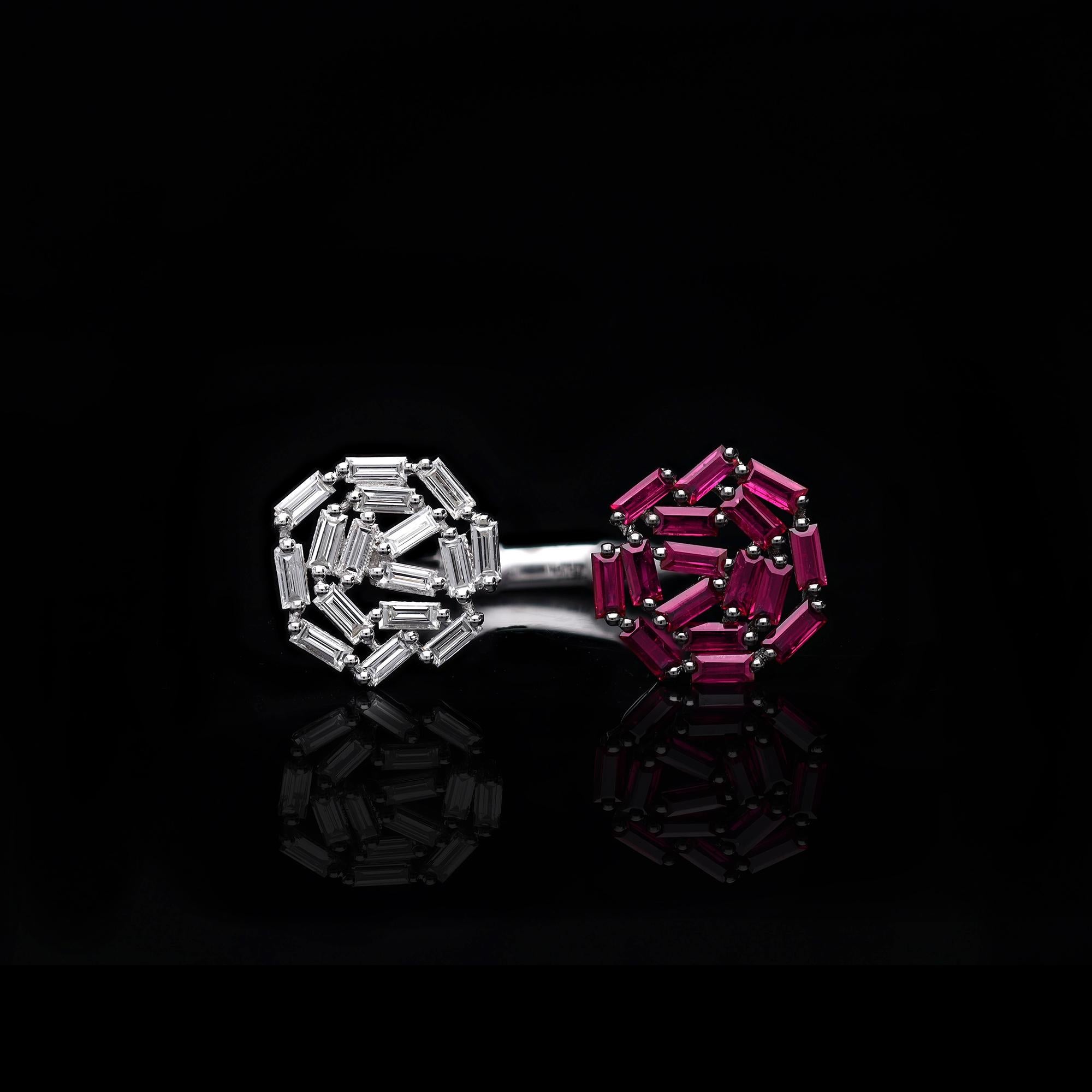 Mixed Cut Natural Ruby ring with diamond 0.28 cts in 18k gold For Sale