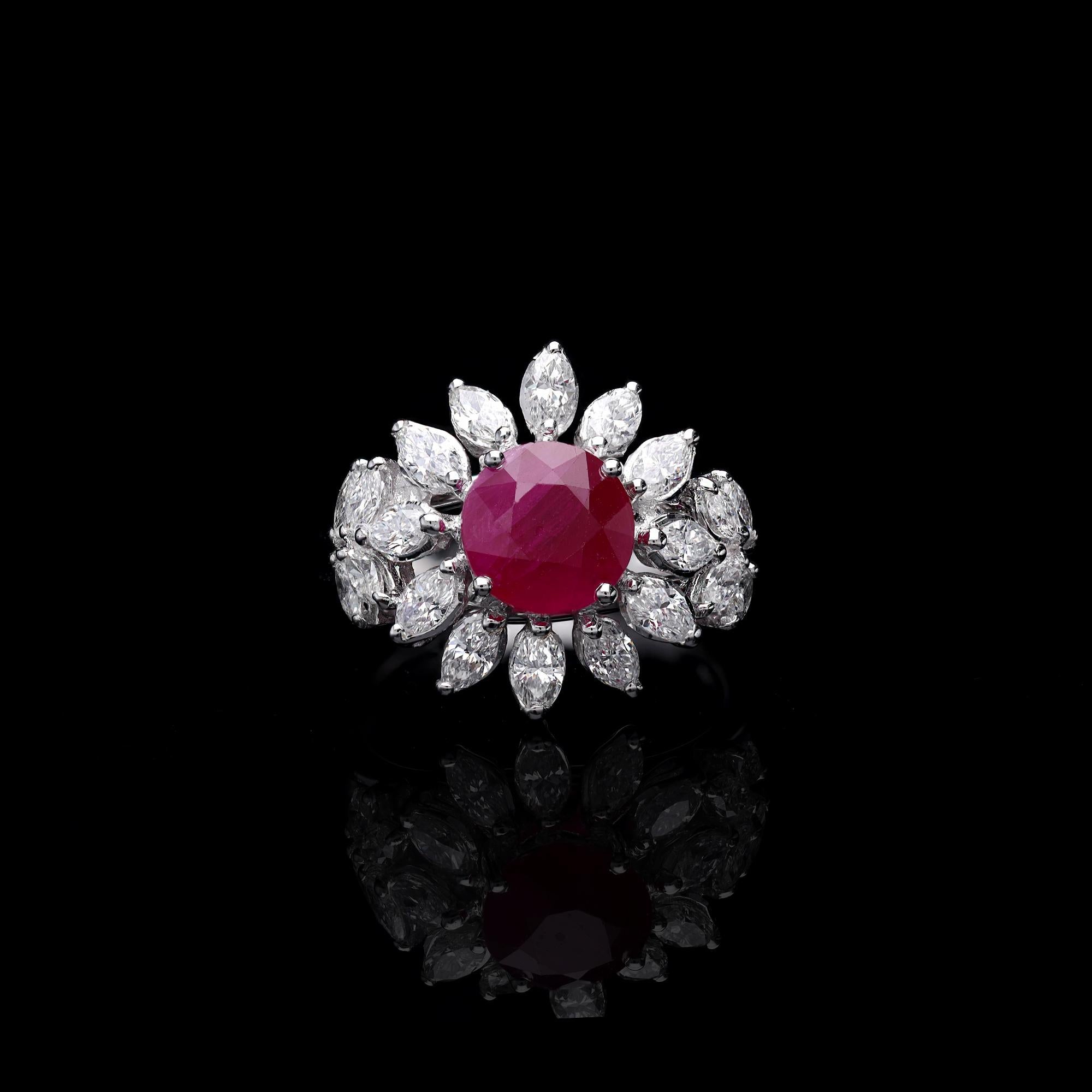 Mixed Cut Natural Ruby Ring with diamond 1.48 cts in 18k gold