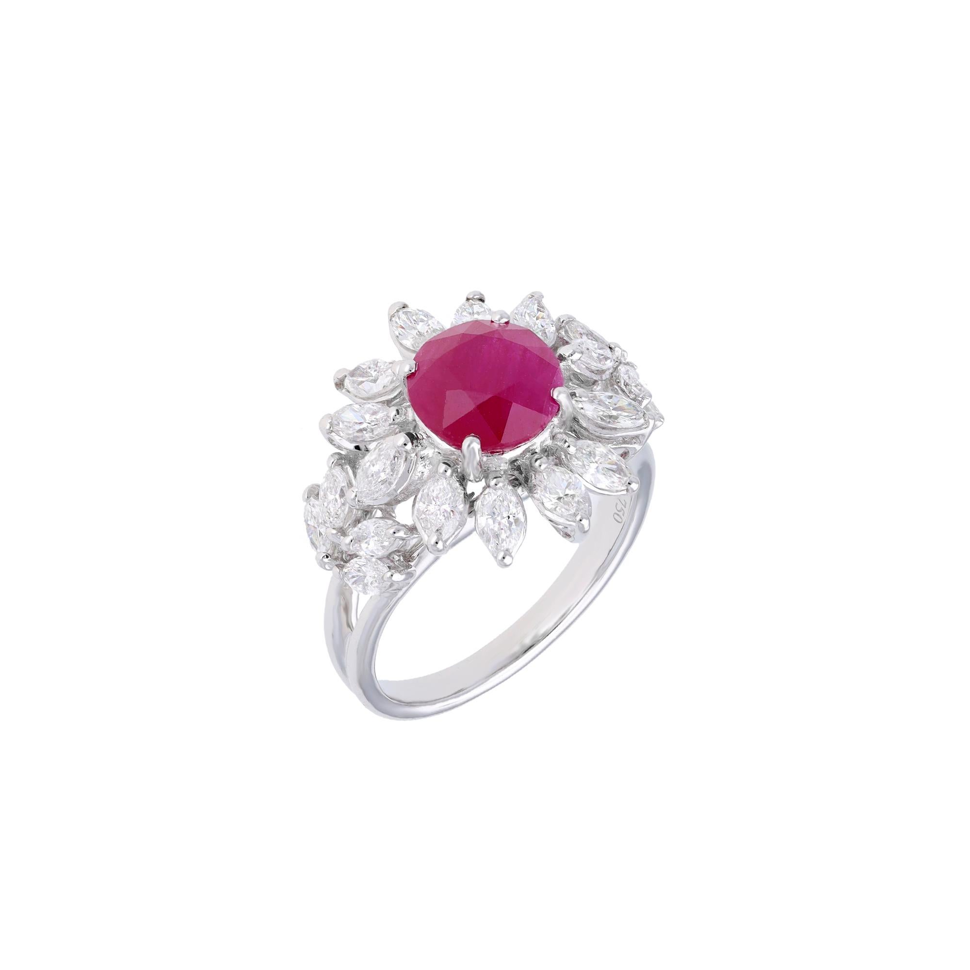 Natural Ruby Ring with diamond 1.48 cts in 18k gold In New Condition In jaipur, IN