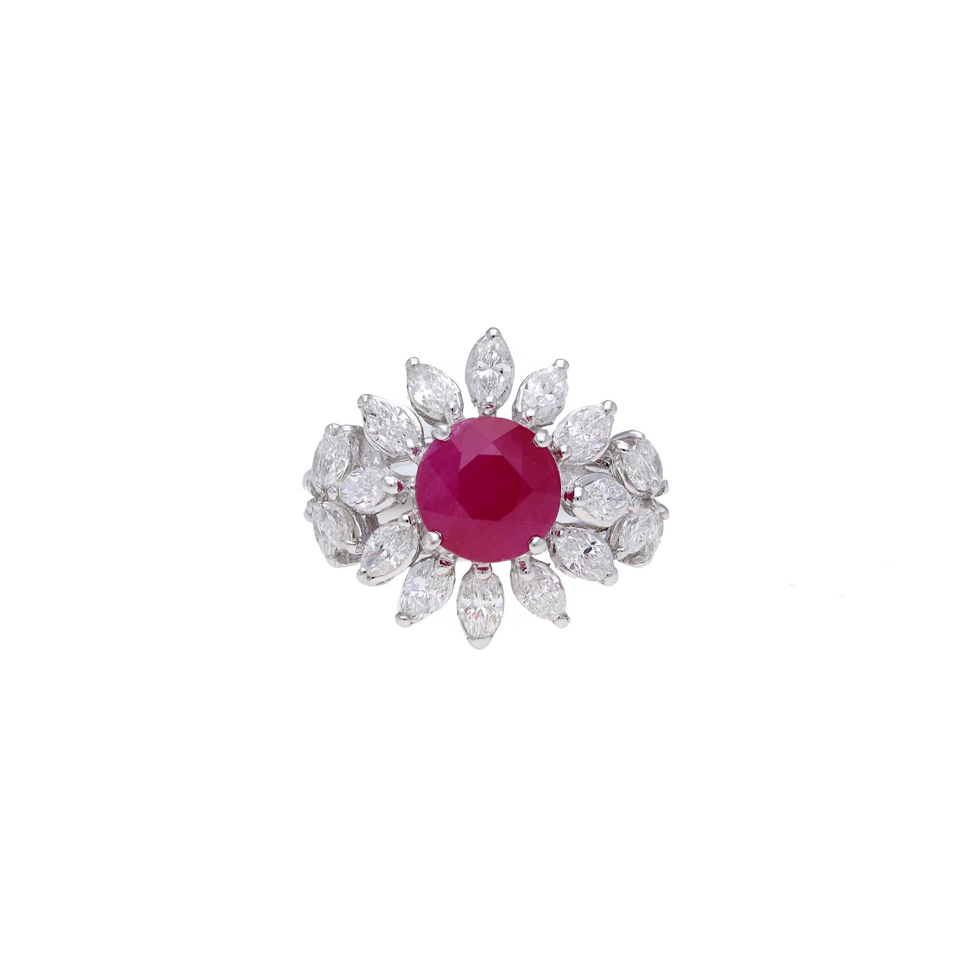 Women's Natural Ruby Ring with diamond 1.48 cts in 18k gold