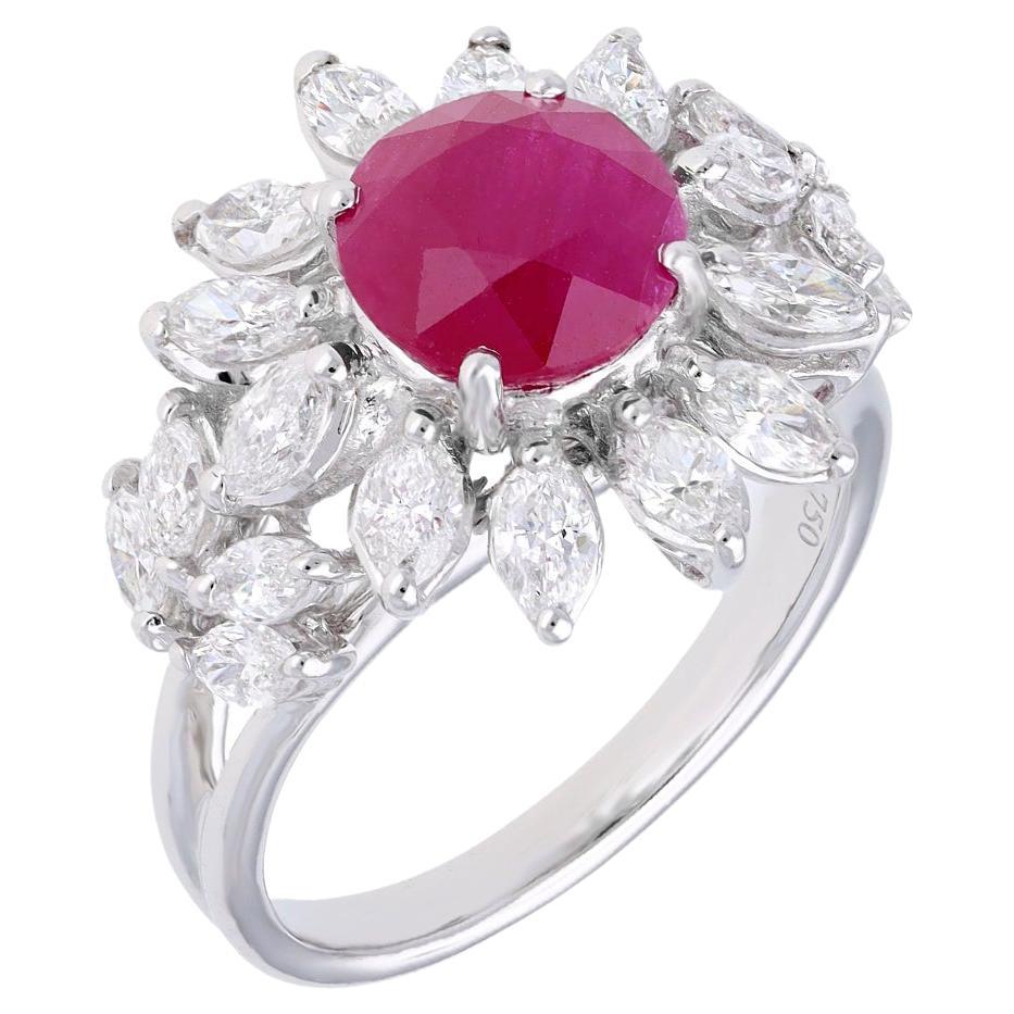 Natural Ruby Ring with diamond 1.48 cts in 18k gold