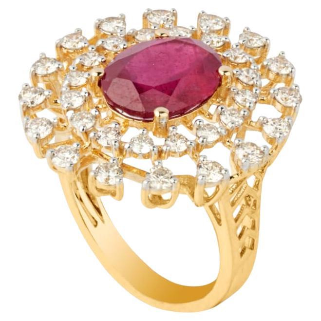 Natural ruby ring with diamond in 18k gold For Sale