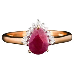 Natural Ruby Ring With Diamonds 1.19 Carats 9K Yellow Gold