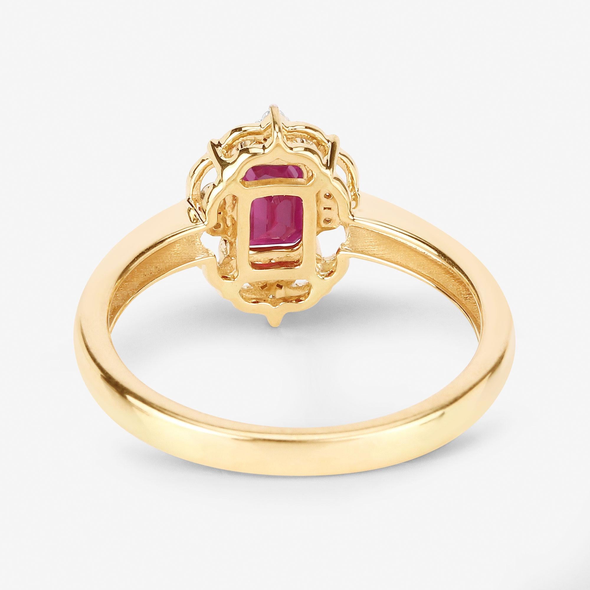 Emerald Cut Natural Ruby Ring With Diamonds 14K Yellow Gold For Sale