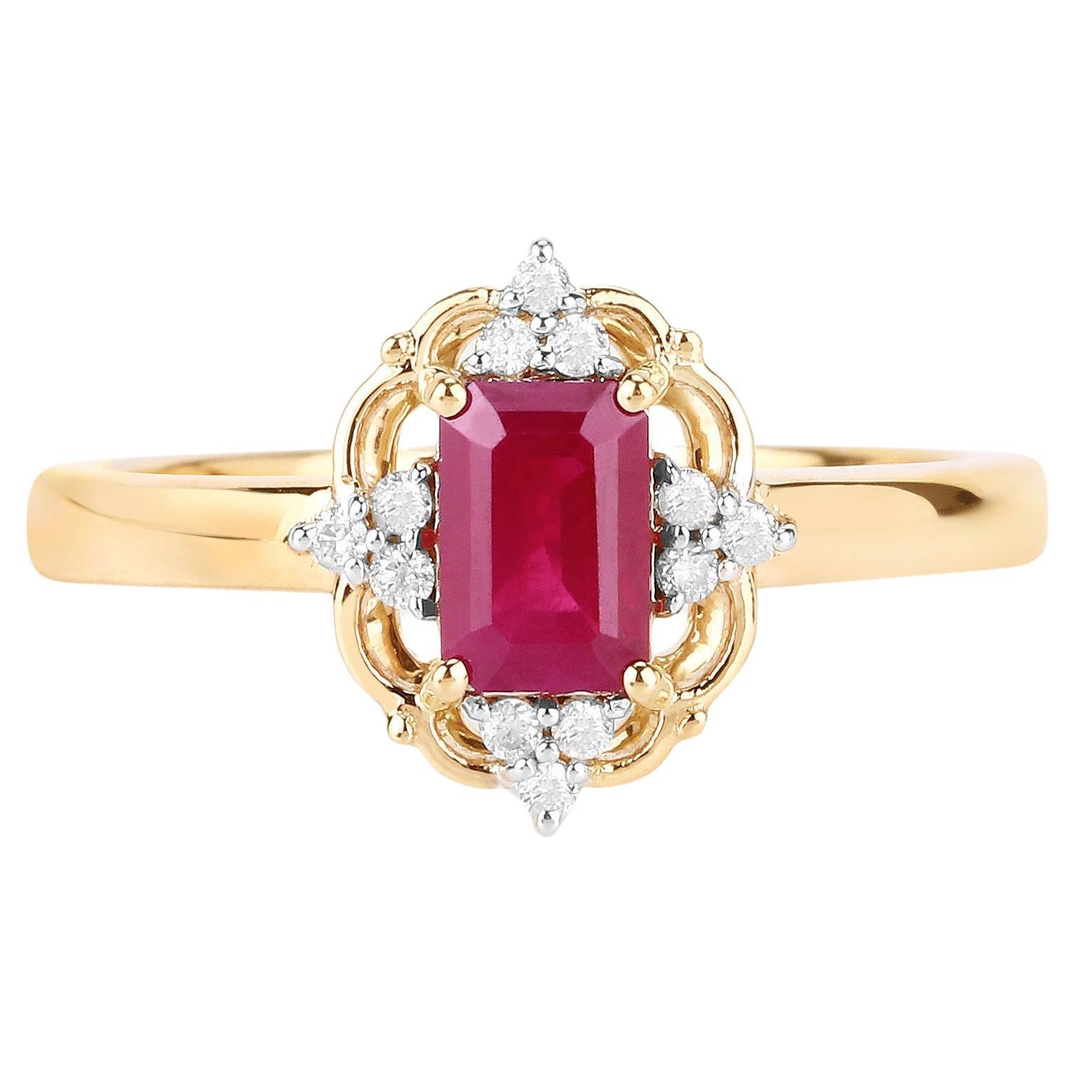 Natural Ruby Ring With Diamonds 14K Yellow Gold