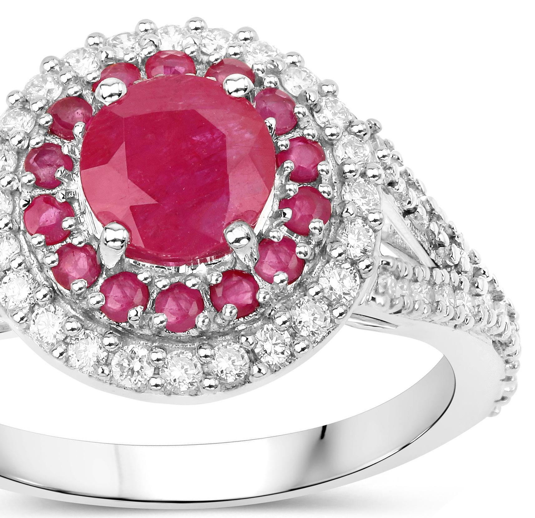 Contemporary Natural Ruby Ring With Diamonds 1.95 Carats 14K White Gold For Sale