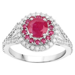 Natural Ruby Ring With Diamonds 1.95 Carats 14K White Gold