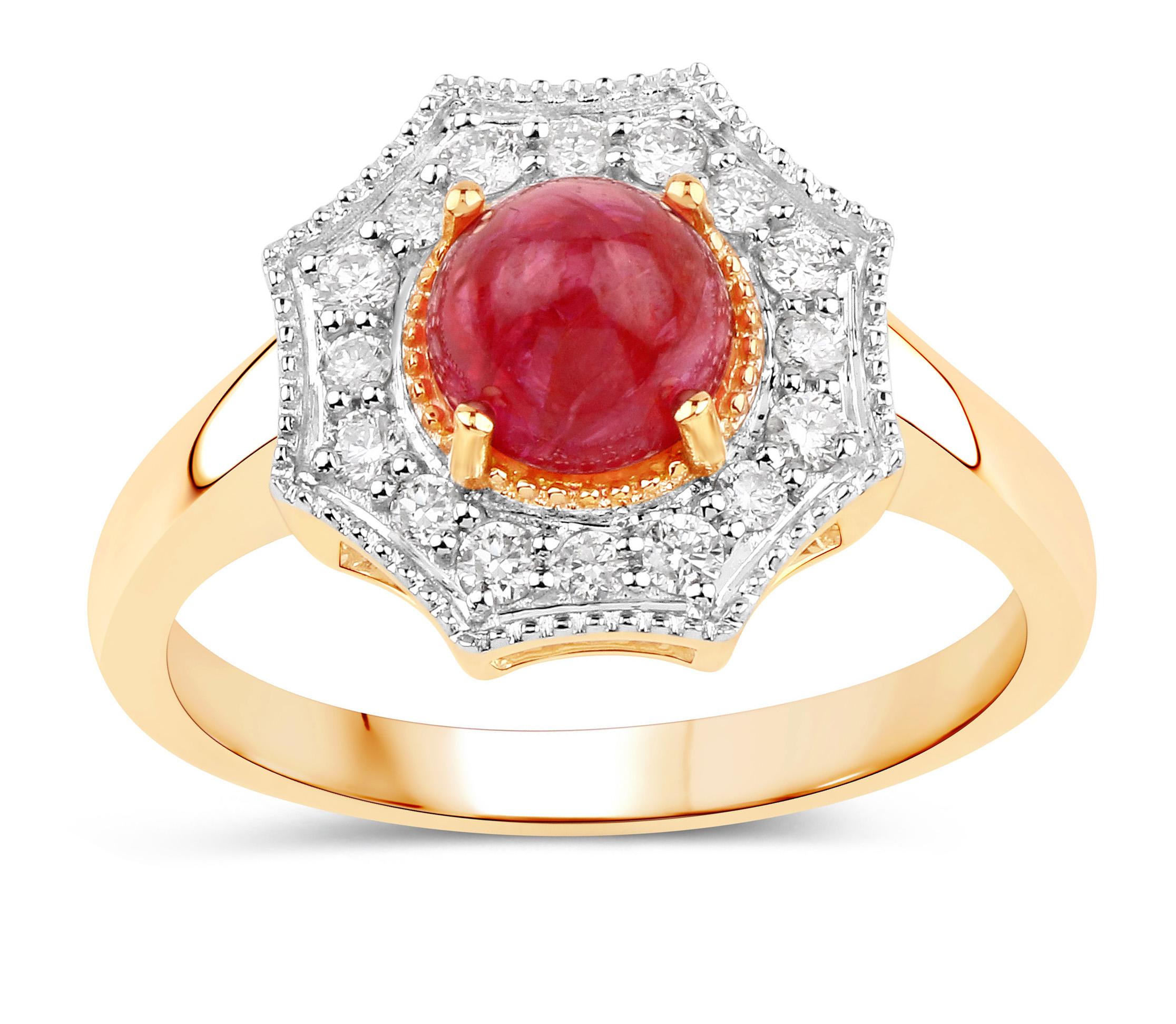 Contemporary Natural Ruby Ring With Diamonds 2.01 Carats 14K Yellow Gold For Sale