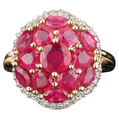 Natural Ruby Ring With White Topaz 4.60 Carats Gold Plated Silver