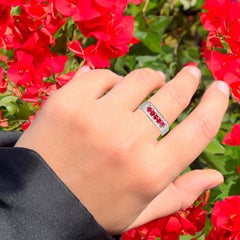 Natural Ruby Ring With White Zircon 1.11 Carats Gold Plated Silver