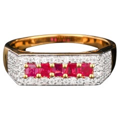 Natural Ruby Ring With White Zircon 1.11 Carats Gold Plated Silver