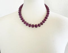 Natural Ruby Rondelle Beaded Necklace with Handmade Chevron Inlay Toggle Clasp
