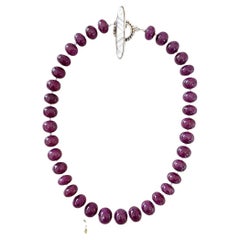 Natural Ruby Rondelle Beaded Necklace with Handmade Chevron Inlay Toggle Clasp