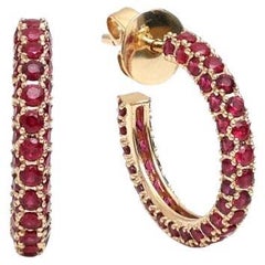 Natural ruby round earring in 14k gold