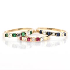 Natural Ruby, Sapphire and Emerald Stackable Rings Set in 18 Karat Yellow Gold