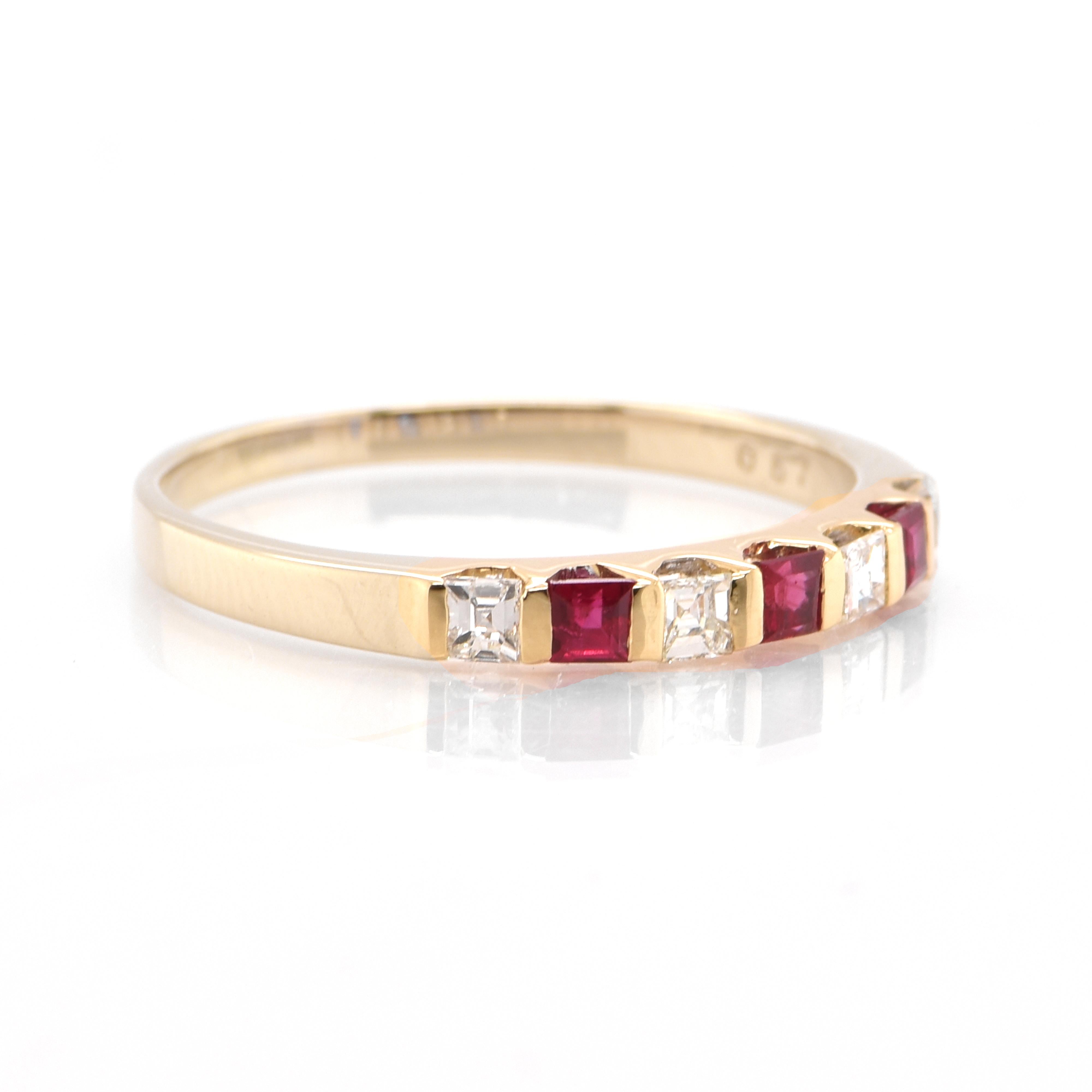 Women's Natural Ruby, Sapphire and Emerald Stackable Rings Set in 18 Karat Yellow Gold