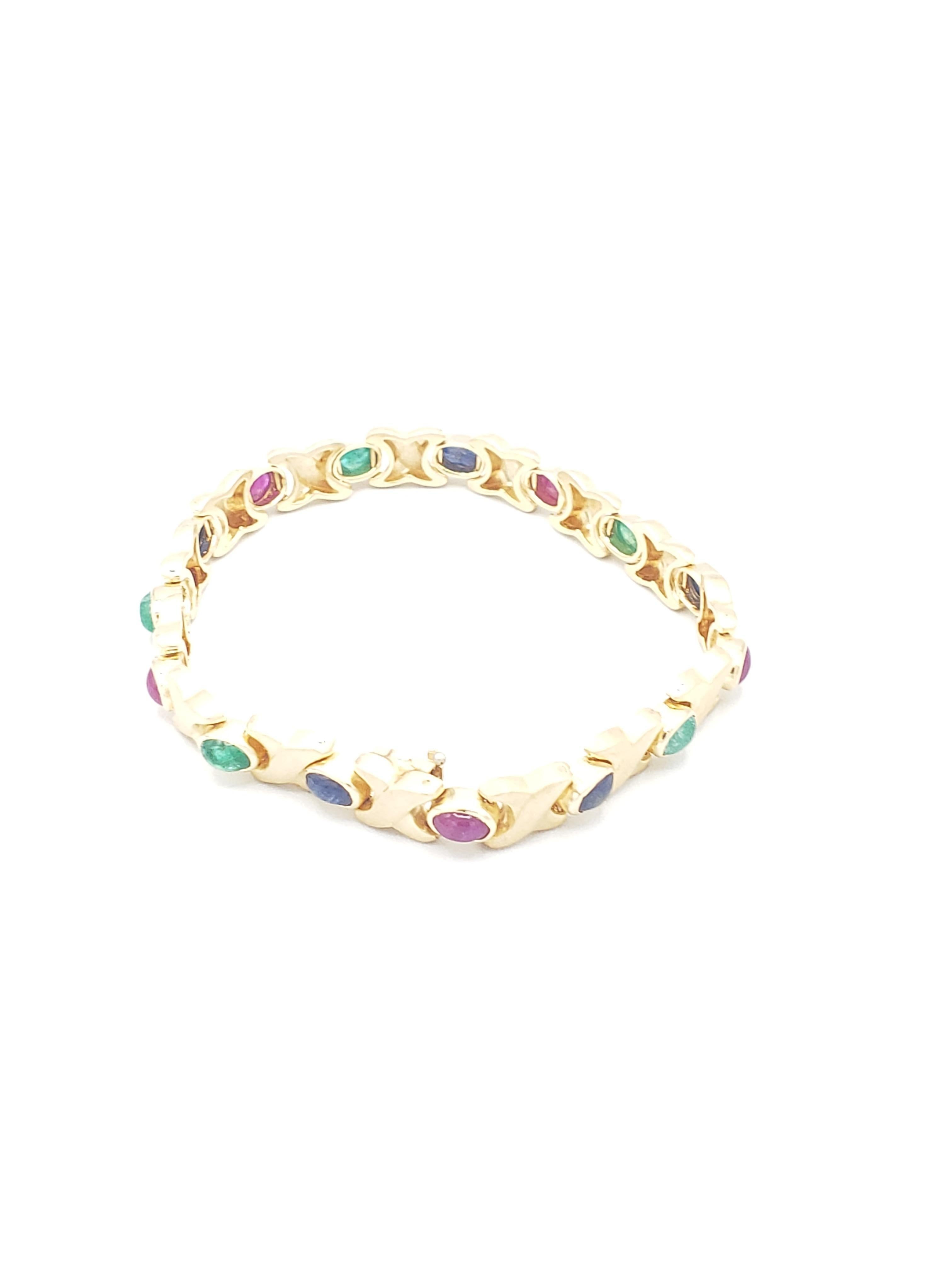 Byzantine NEW Natural Ruby, Sapphire, Emerald Bracelet in 14k Solid Yellow Gold New For Sale