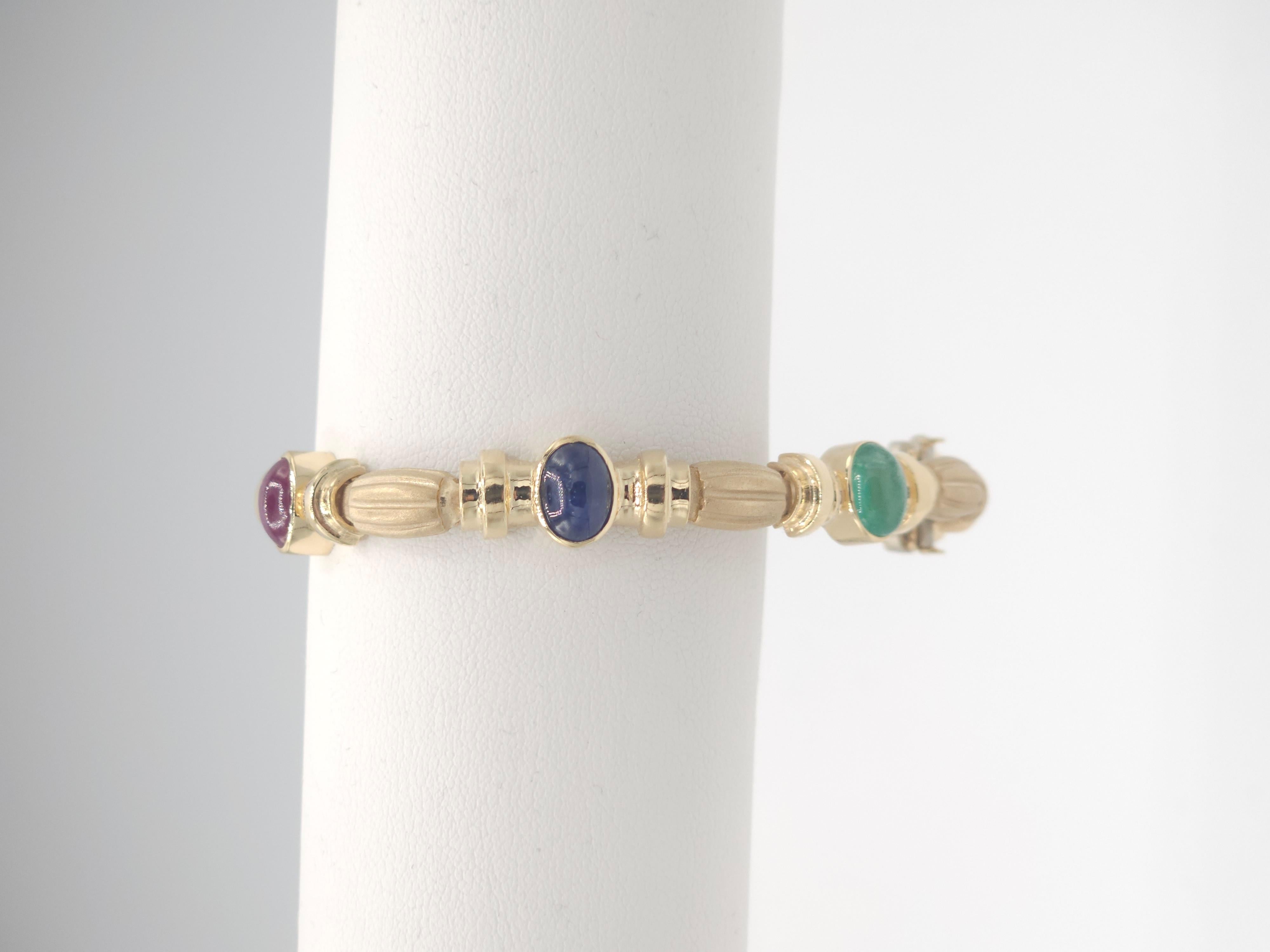NEW Natural Ruby, Sapphire, Emerald Bracelet in 14k Solid Yellow Gold New For Sale 8